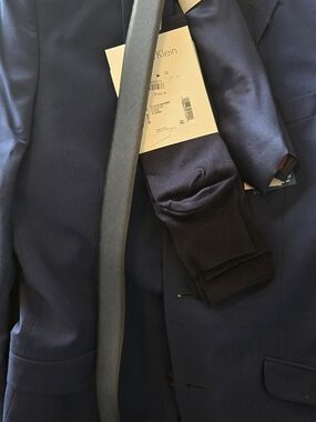 Kenneth Cole Navy Suit Jacket with Black Tie and Socks